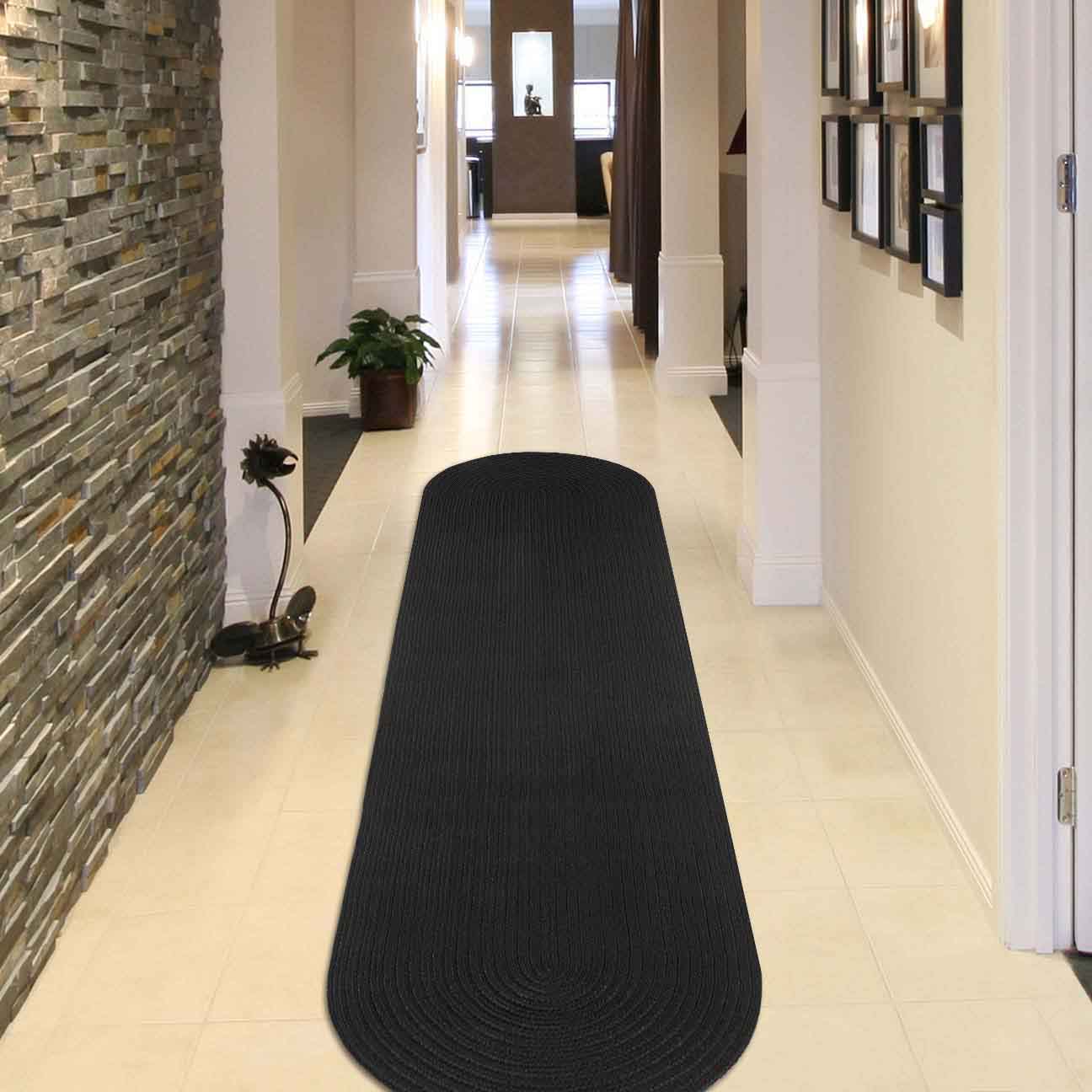 Classic Braided Weave Oval Area Rug Indoor Outdoor Rugs - Black