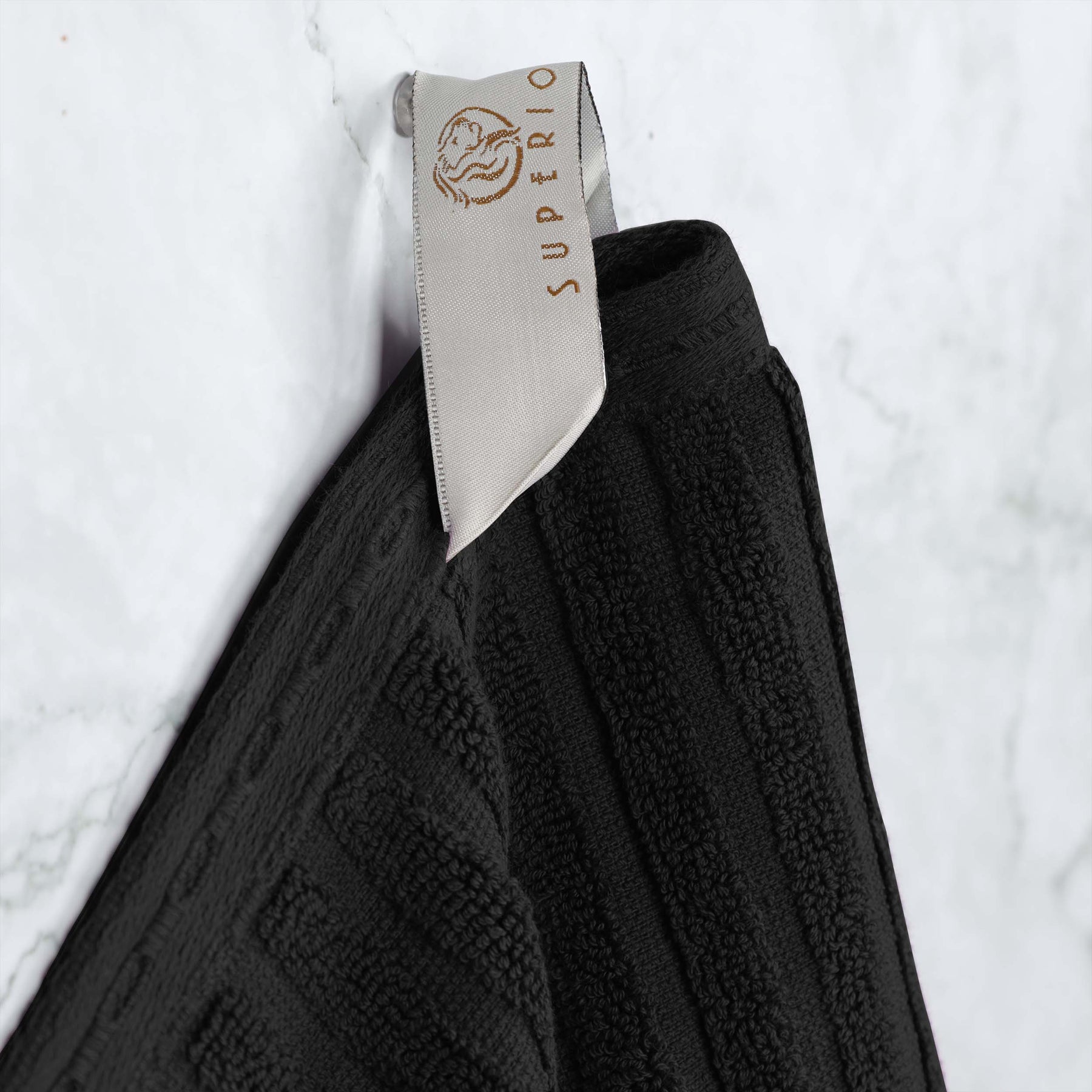 Soho Ribbed Cotton Absorbent Face Towel / Washcloth Set of 12 - Black