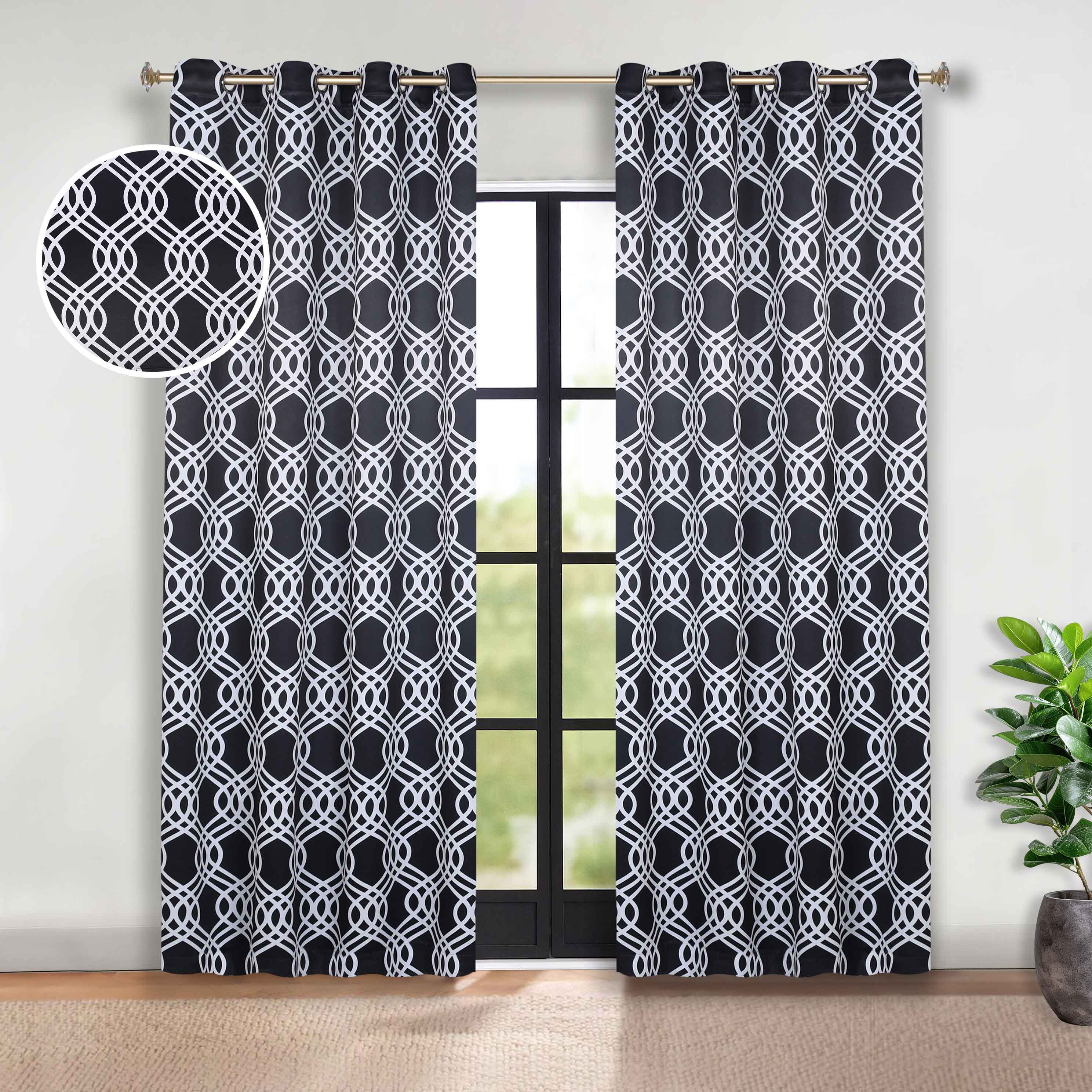 Ribbon Trellis Washable Room Darkening Blackout Curtains, Set of 2 - Blackout Curtains by Superior Brand