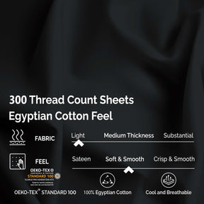 Superior Egyptian Cotton 300 Thread Count Solid Deep Pocket Bed Sheet Set - Black