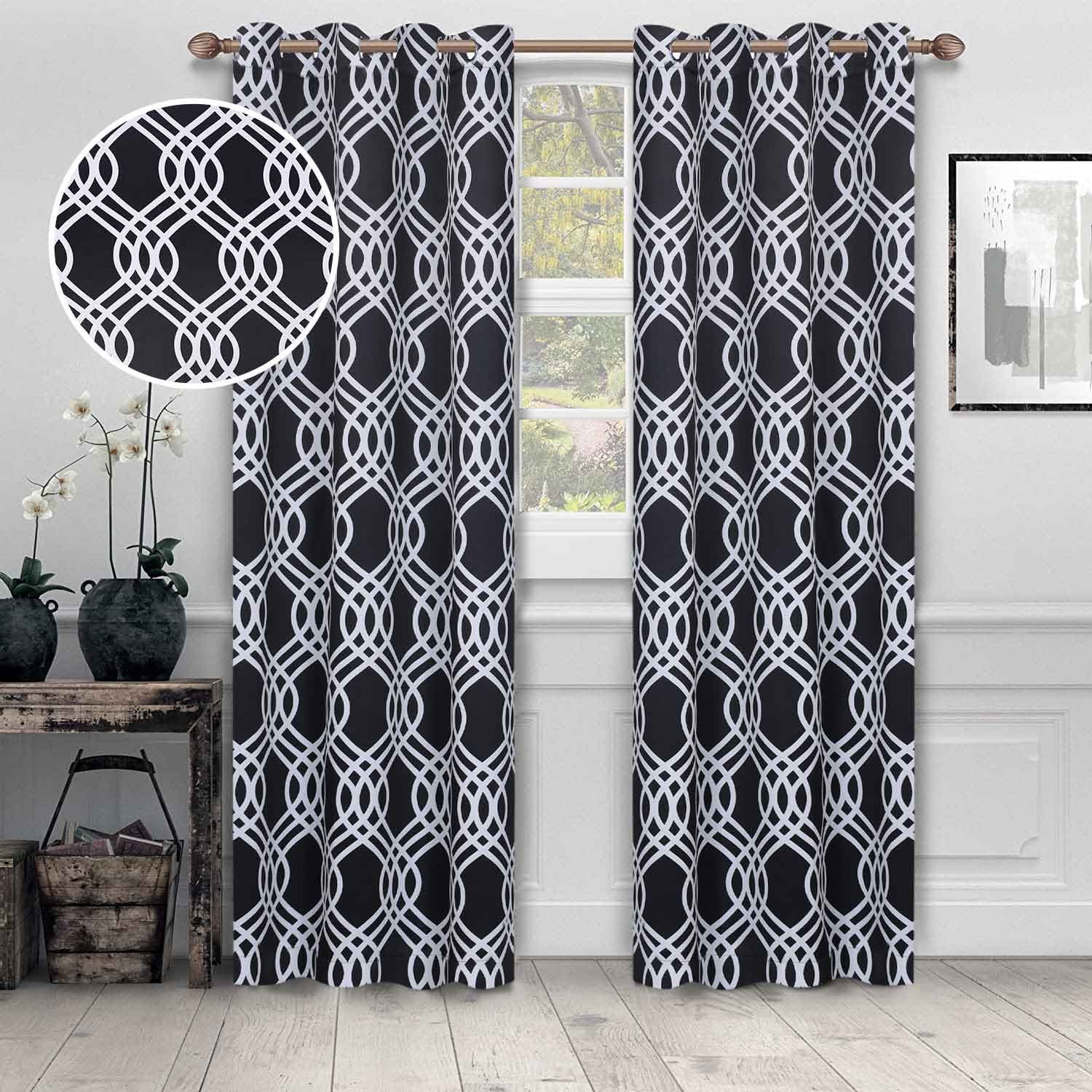 Ribbon Trellis Washable Room Darkening Blackout Curtains, Set of 2 - Blackout Curtains by Superior Brand