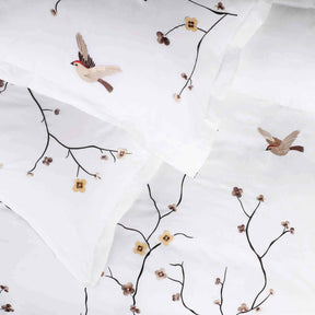 Superior Blossom 100% Cotton Floral Duvet Cover and Pillow Sham Set - White