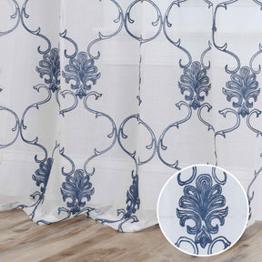Embroidered Scroll Grommet 2-Piece Sheer Curtain Panel Set - Blue