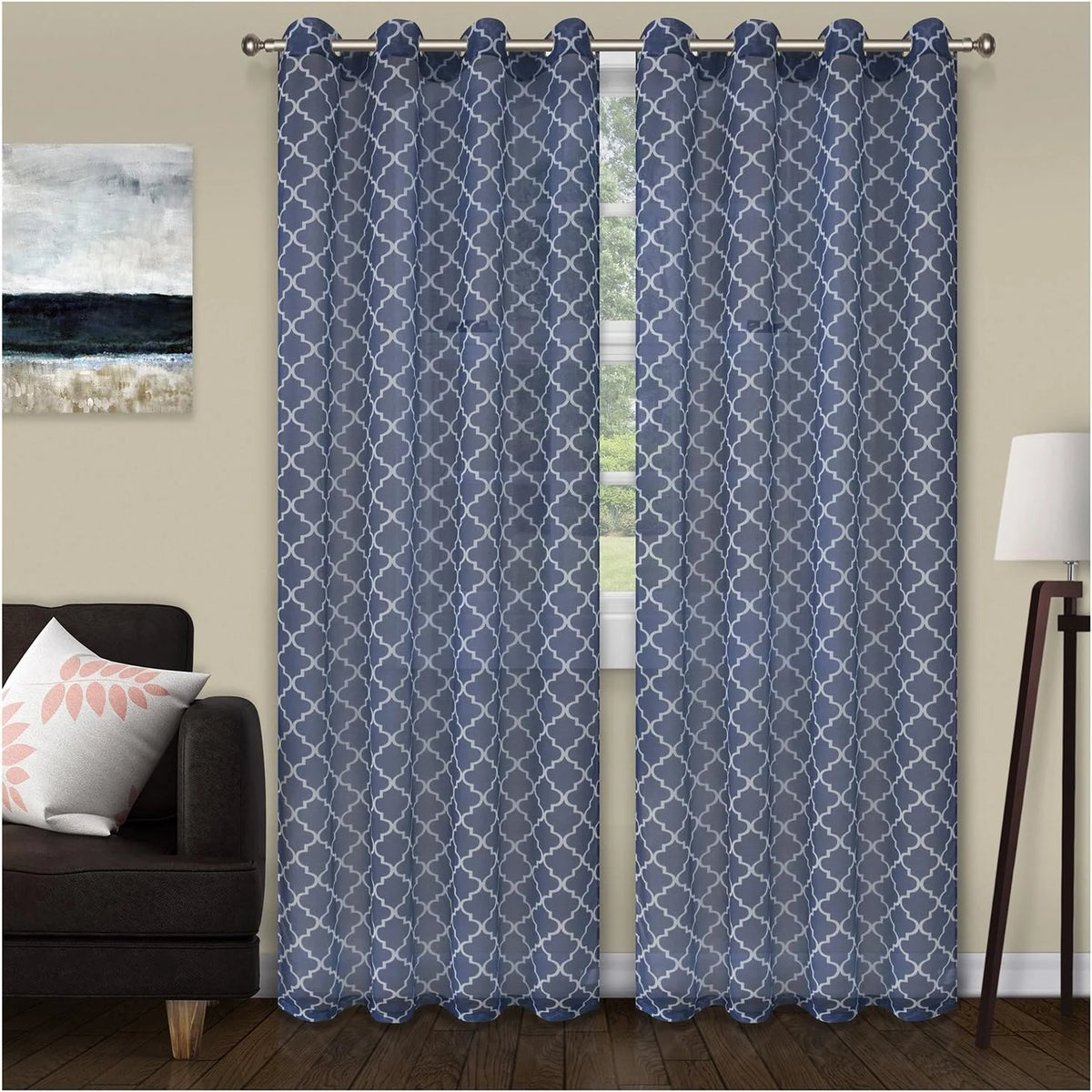 Sheer Geometric Trellis Grommet Curtain Panels Set of 2