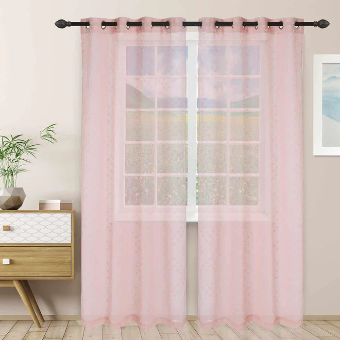  Sheer Poppy Floral Modern Textured Grommet Curtain Panels Set of 2 - Blush
