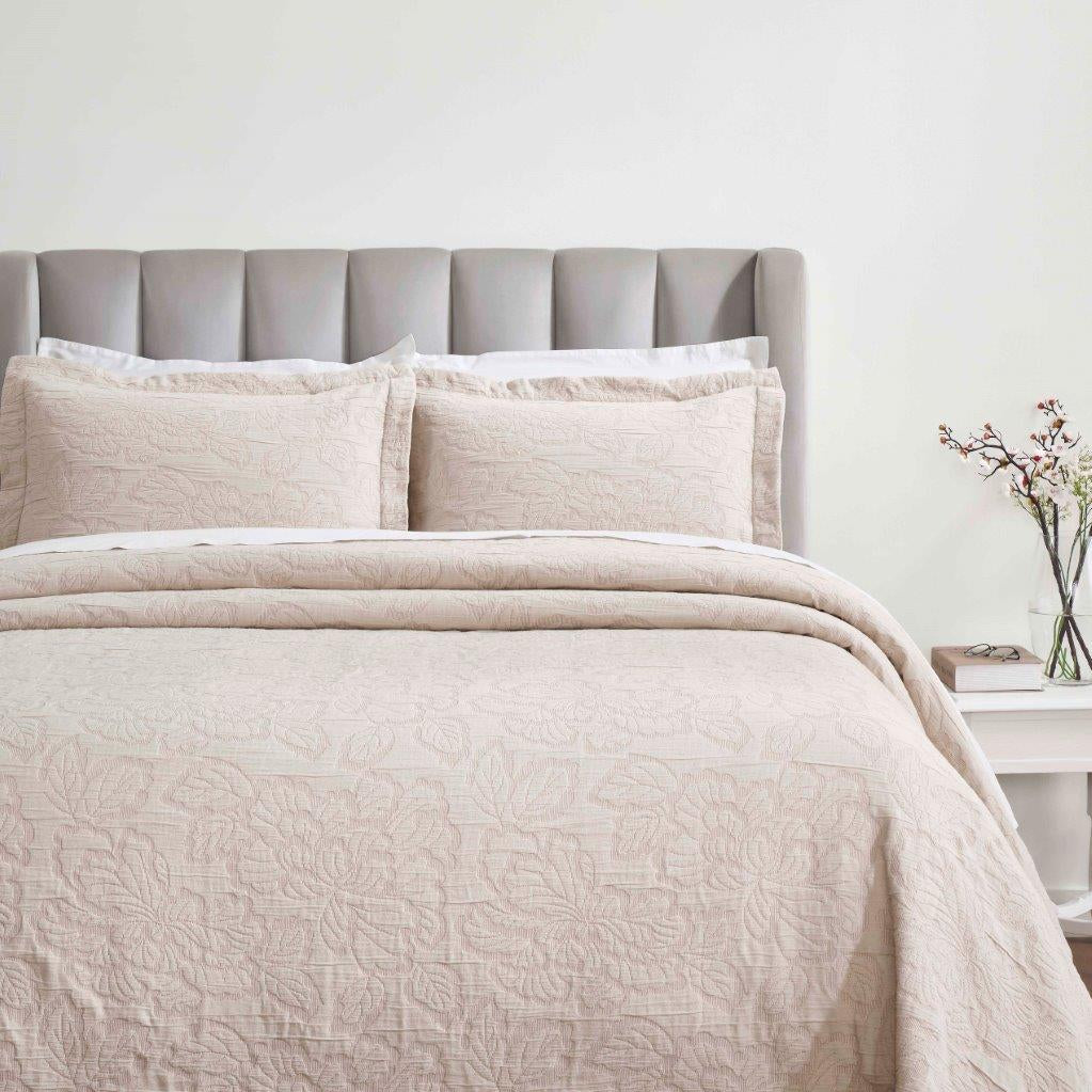 Hibiscus Cotton Medium Weight Matelasse Woven Floral Bedspread Set - Bedspread by Superior