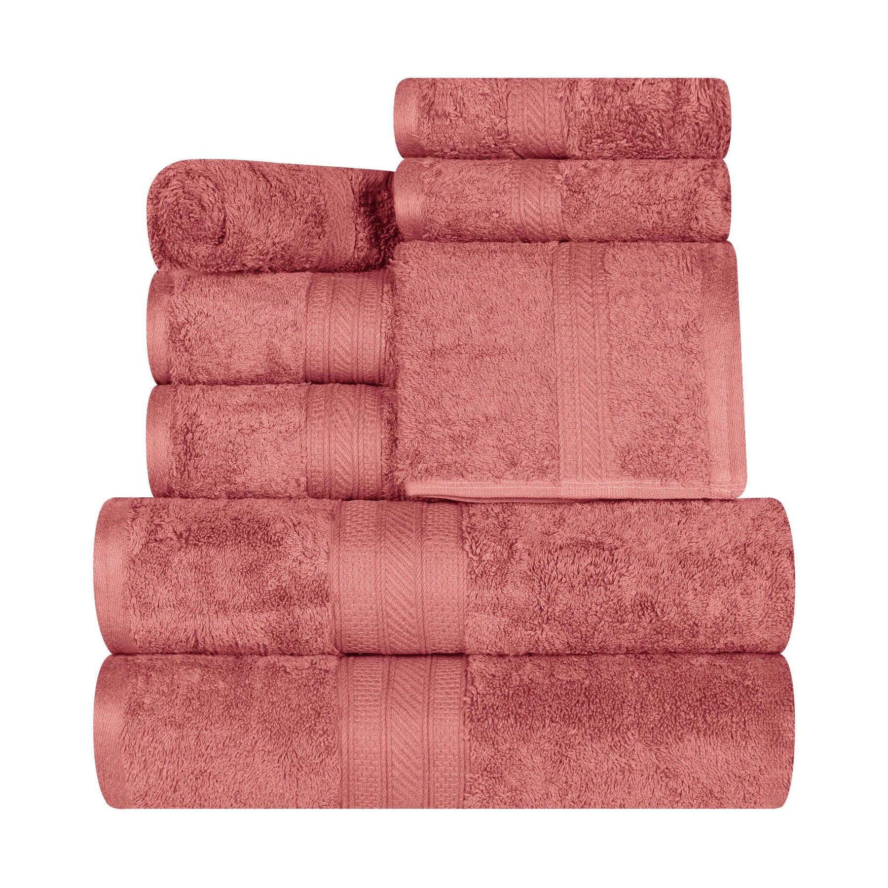 Cotton Heavyweight Absorbent Plush 8 Piece Towel Set - Blush