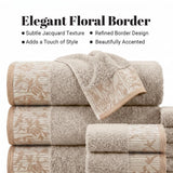 Wisteria Floral Jacquard 6-Piece Cotton Towel Set – Medium Weight Bathroom Towels