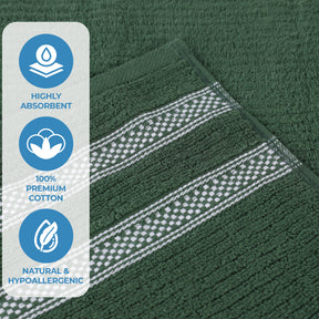 Zero Twist Cotton Ribbed Geometric Border Plush Face Towel - Forest Green