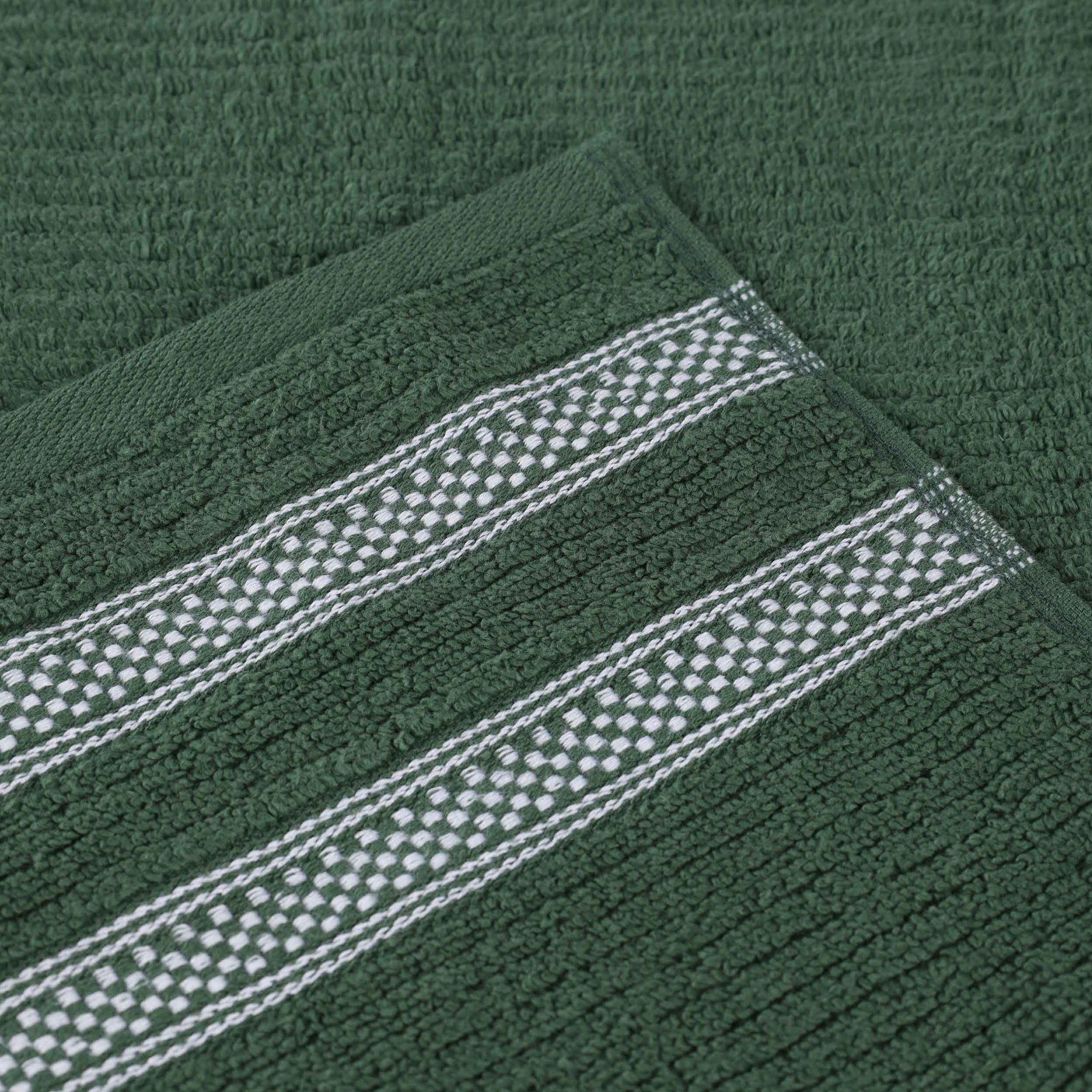 Zero Twist Cotton Ribbed Geometric Border Plush Hand Towel - Forest Green