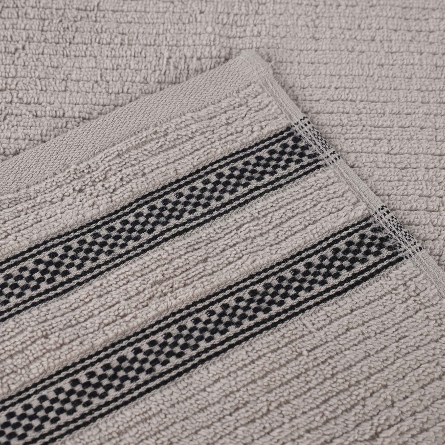 Zero Twist Cotton Ribbed Geometric Border Plush Soft - Grey