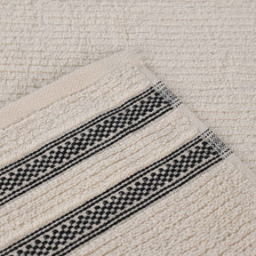 Zero Twist Cotton Ribbed Geometric Border Plush Soft - Ivory
