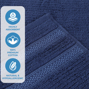 Zero Twist Cotton Ribbed Geometric Border Plush Bath Sheet - Navy Blue
