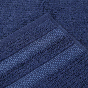Zero Twist Cotton Ribbed Geometric Border Plush - Navy Blue