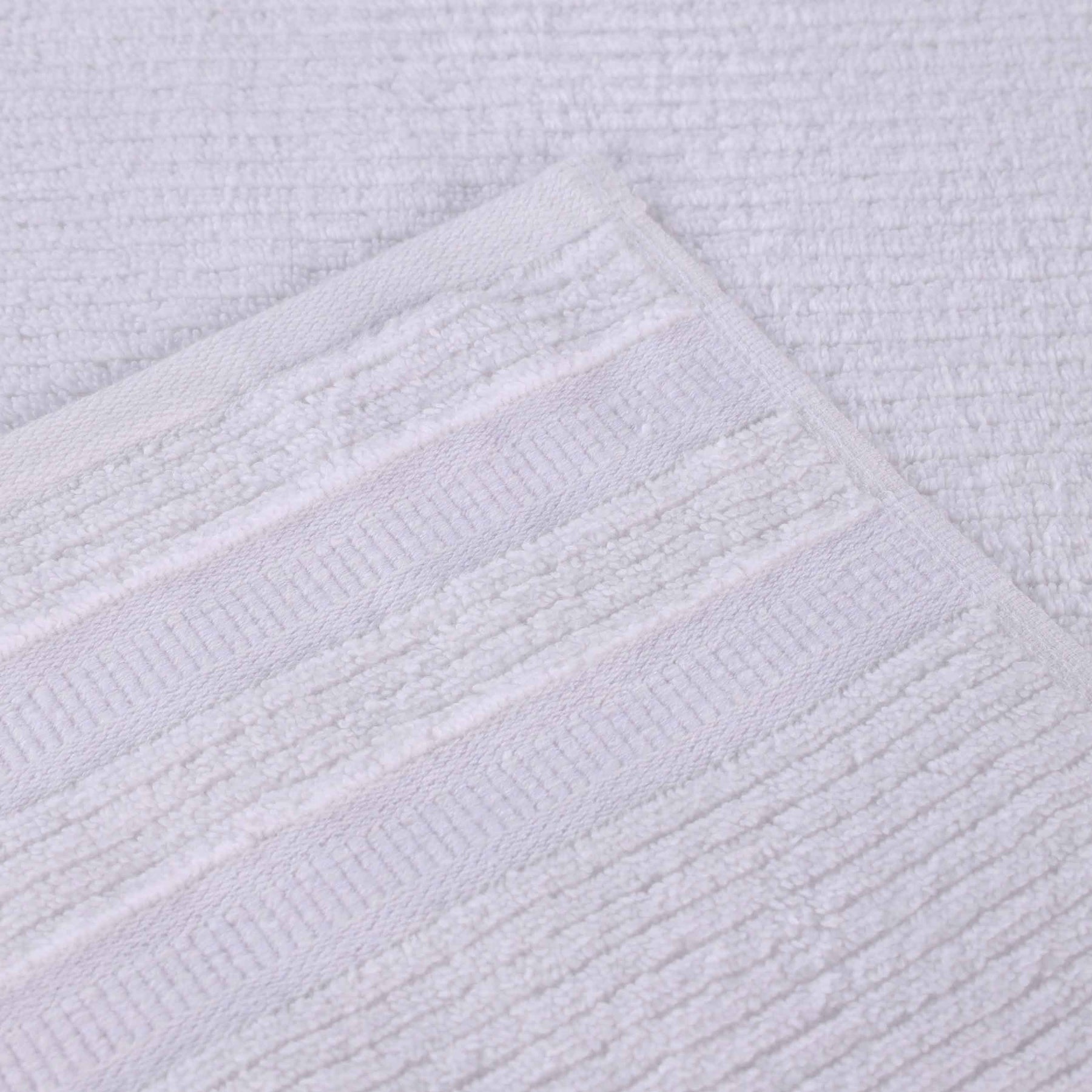 Zero Twist Cotton Ribbed Geometric Border Plush Soft - White