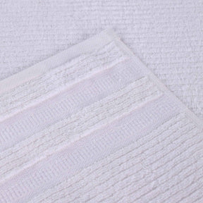 Zero Twist Cotton Ribbed Geometric Border Plush Hand Towel - White