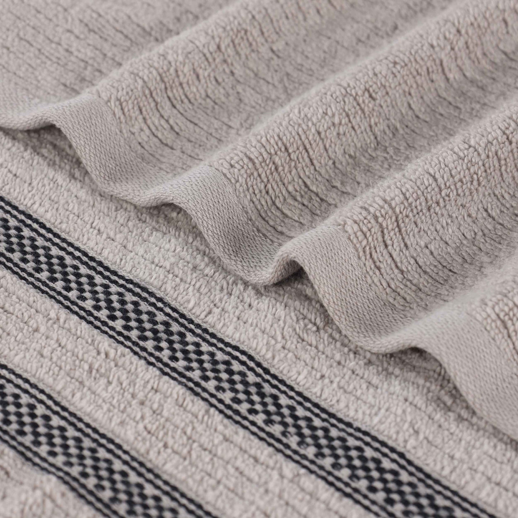 Zero Twist Cotton Ribbed Geometric Border Plush Soft - Grey