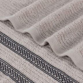 Zero Twist Cotton Ribbed Geometric Border Plush Bath Sheet - Grey