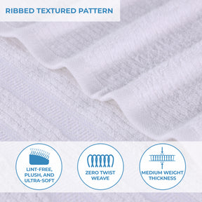 Zero Twist Cotton Ribbed Geometric Border Plush Face Towel - White