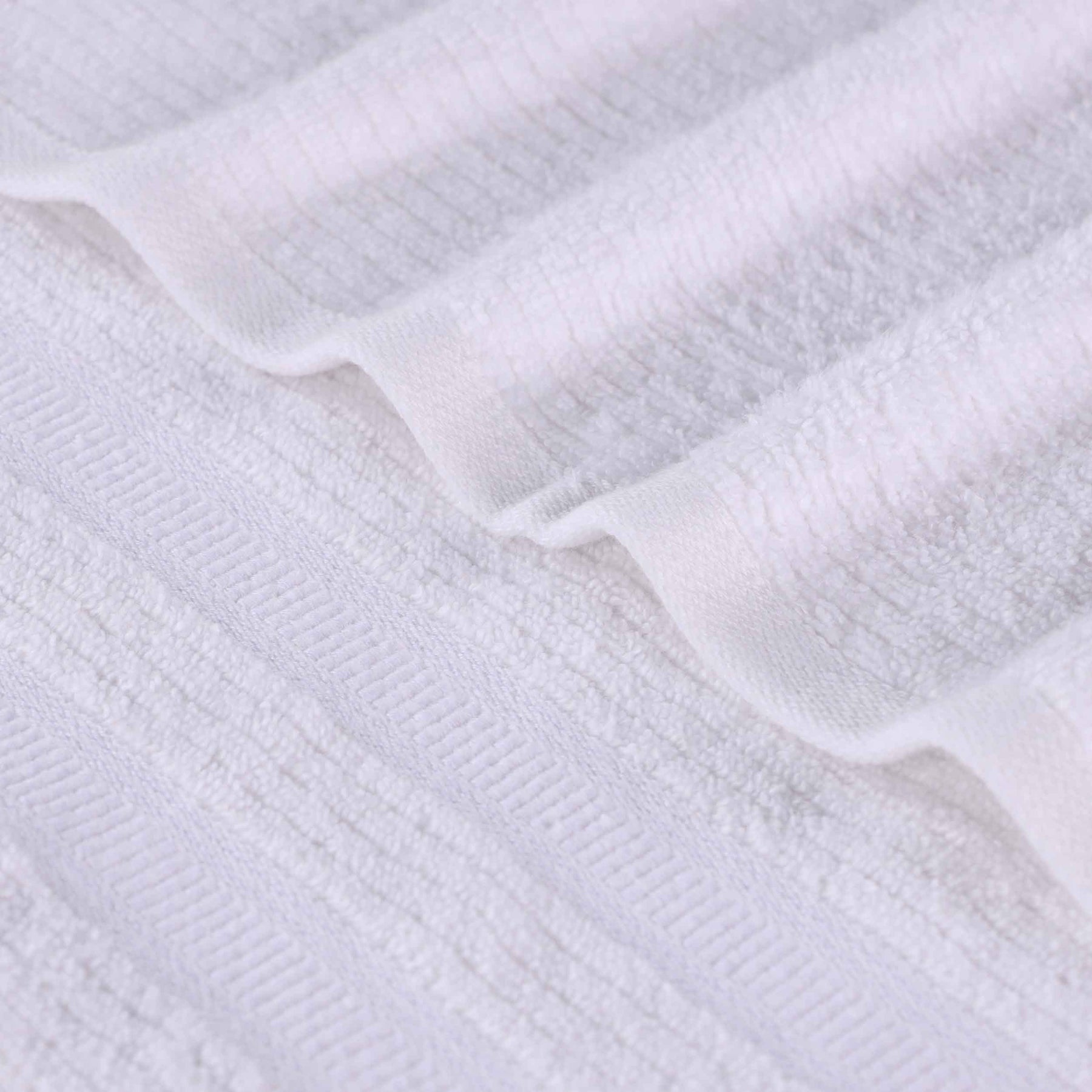Zero Twist Cotton Ribbed Geometric Border Plush Bath Sheet - White