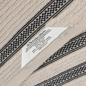 Zero Twist Cotton Ribbed Geometric Border Plush Bath Sheet - Ivory