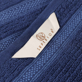 Zero Twist Cotton Ribbed Geometric Border Plush Soft - Navy Blue