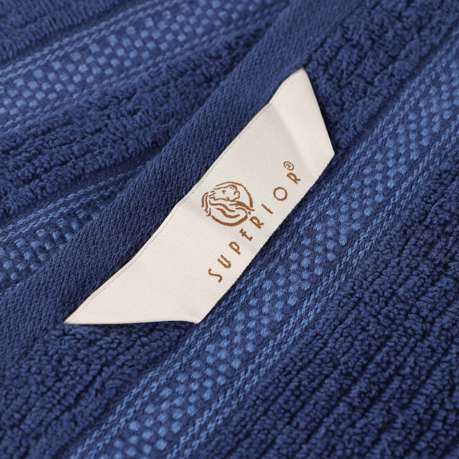 Zero Twist Cotton Ribbed Geometric Border Plush Face Towel - Navy Blue