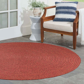 Bohemian Braided Indoor Outdoor Rugs Solid Round Area Rug - Brick