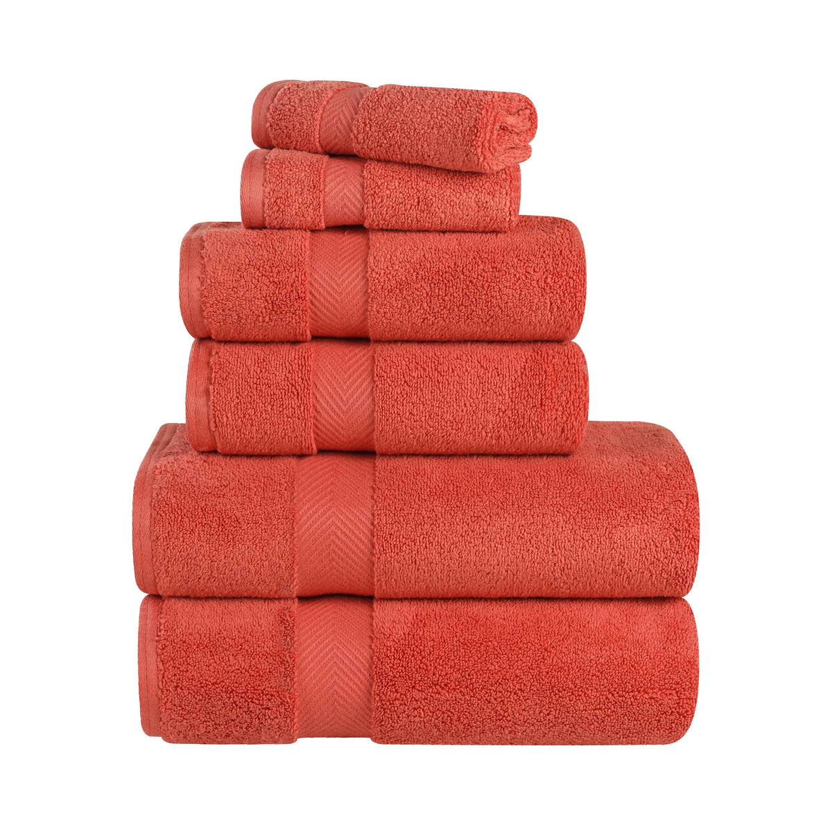 Zero-Twist Cotton Quick-Drying Absorbent Assorted 6 Piece Towel Set - Brick