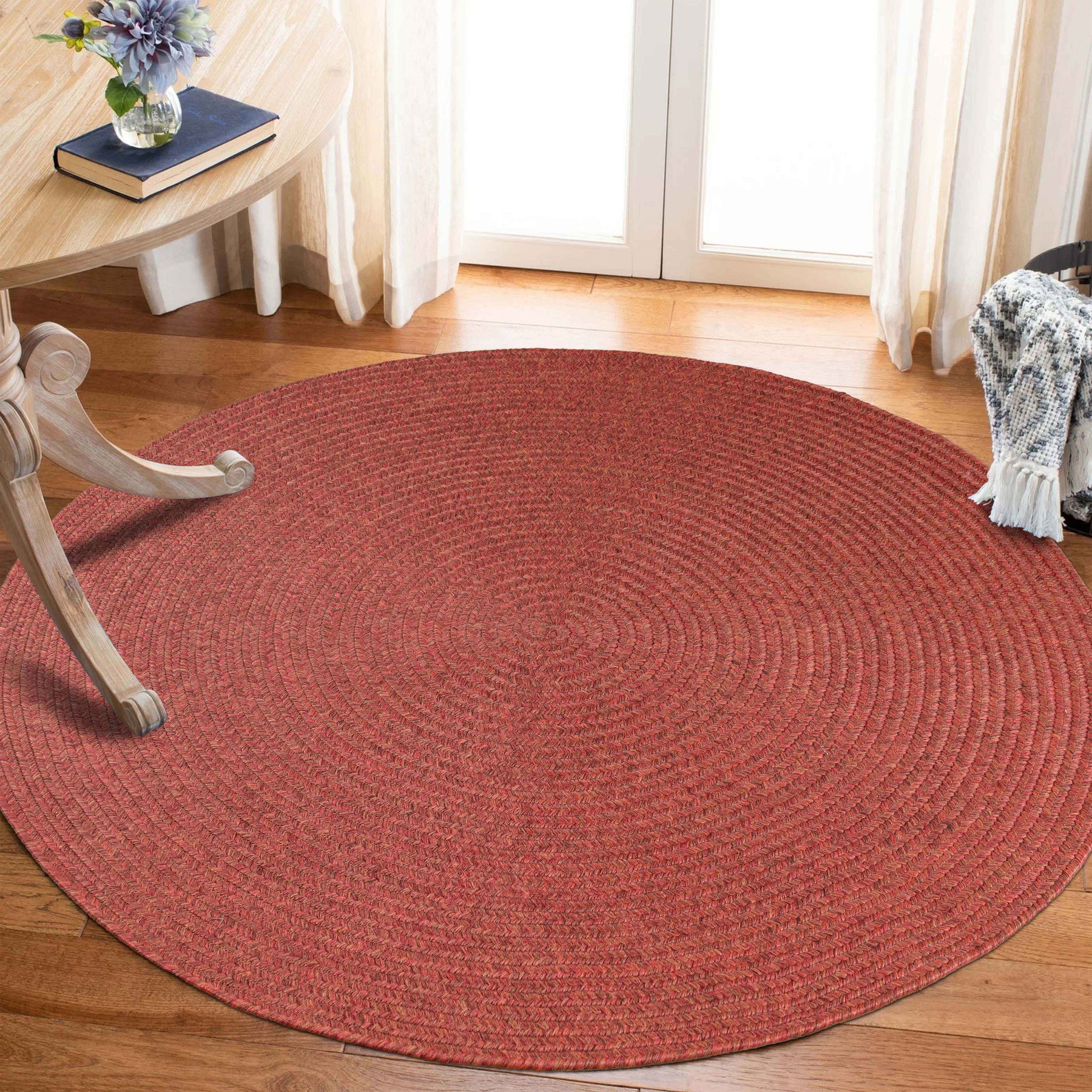 Bohemian Braided Indoor Outdoor Rugs Solid Round Area Rug - Brick