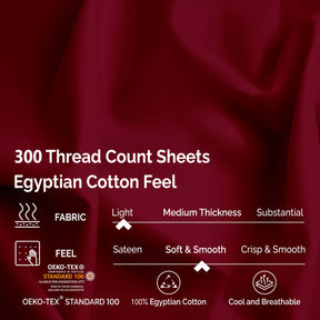 300 Thread Count Egyptian Cotton Solid Deep Pocket Sheet Set - Burgundy