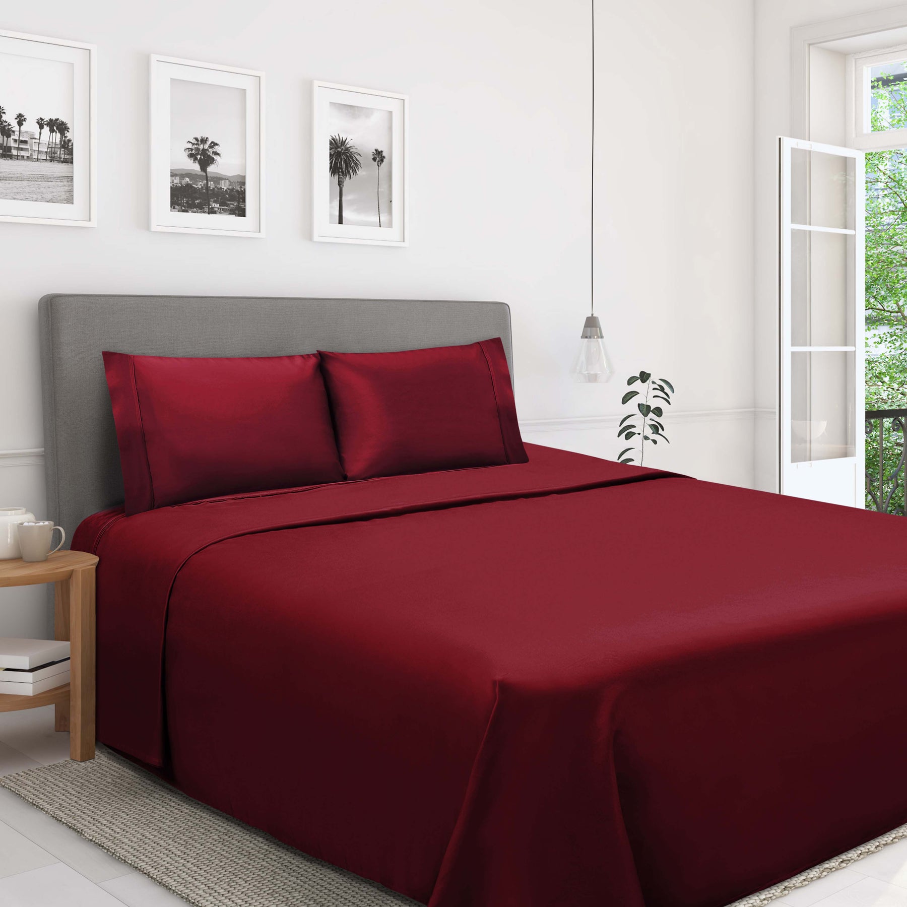 Egyptian Cotton 1200 Thread Count Eco-Friendly Solid Sheet Set - Burgundy