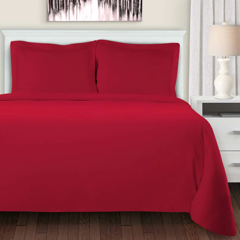 Cotton Flannel Solid Duvet Cover Set with Button Closure - Burgundy