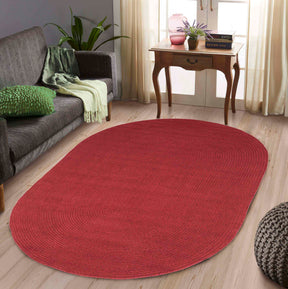 Classic Braided Weave Oval Area Rug Indoor Outdoor Rugs - Burgundy