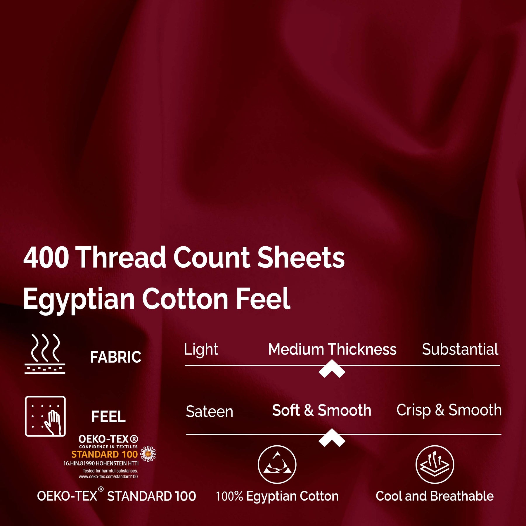Superior 400 Thread Count Solid 100% Egyptian Cotton Deep Pocket Sheet Set - Burgundy