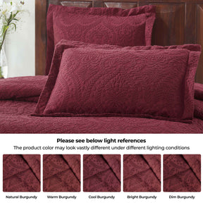 Aspen Cotton Blend Jacquard Floral Scalloped Edge Bedspread Set - Burgundy