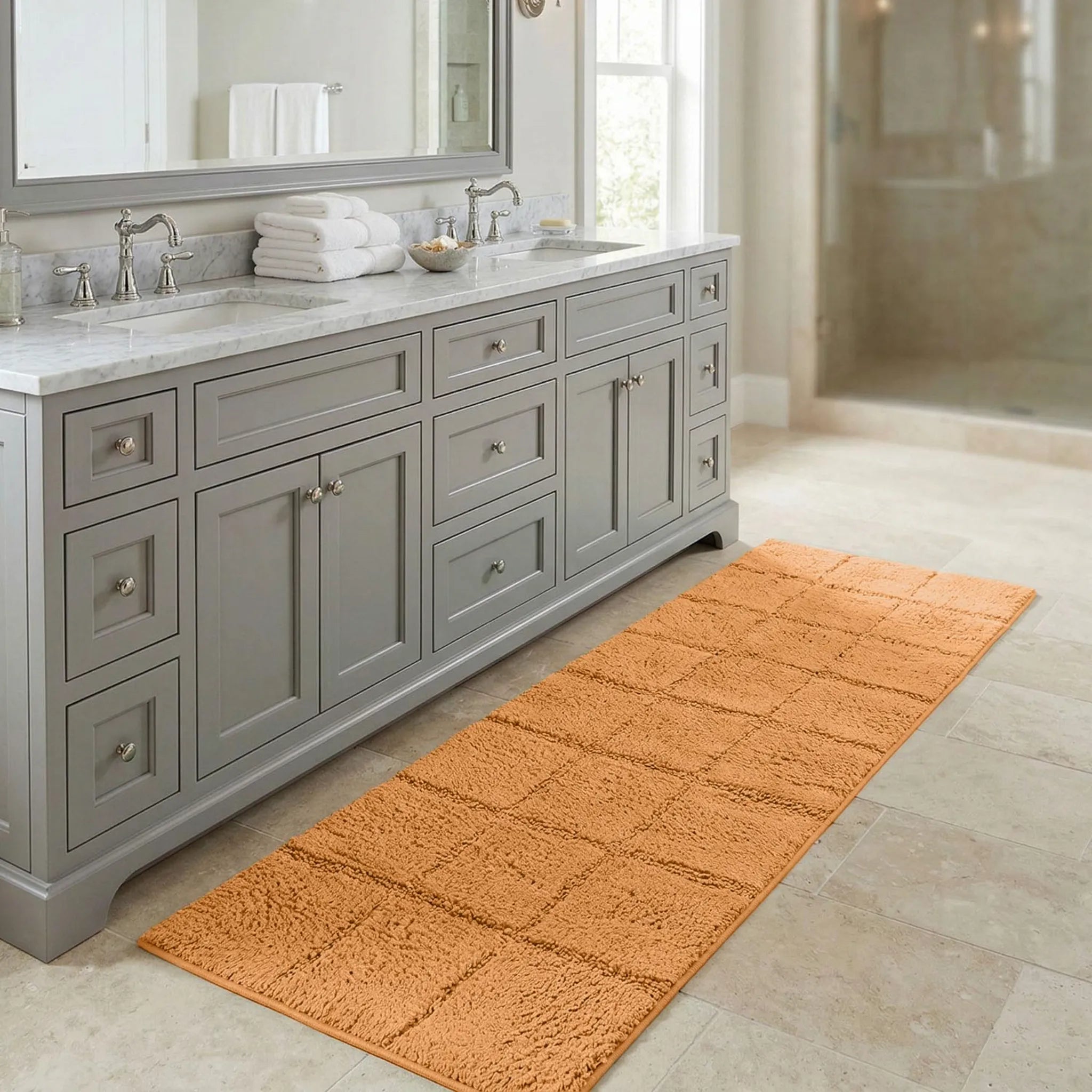 Checkered Cotton Washable Non-Slip Bath Rugs or Runner