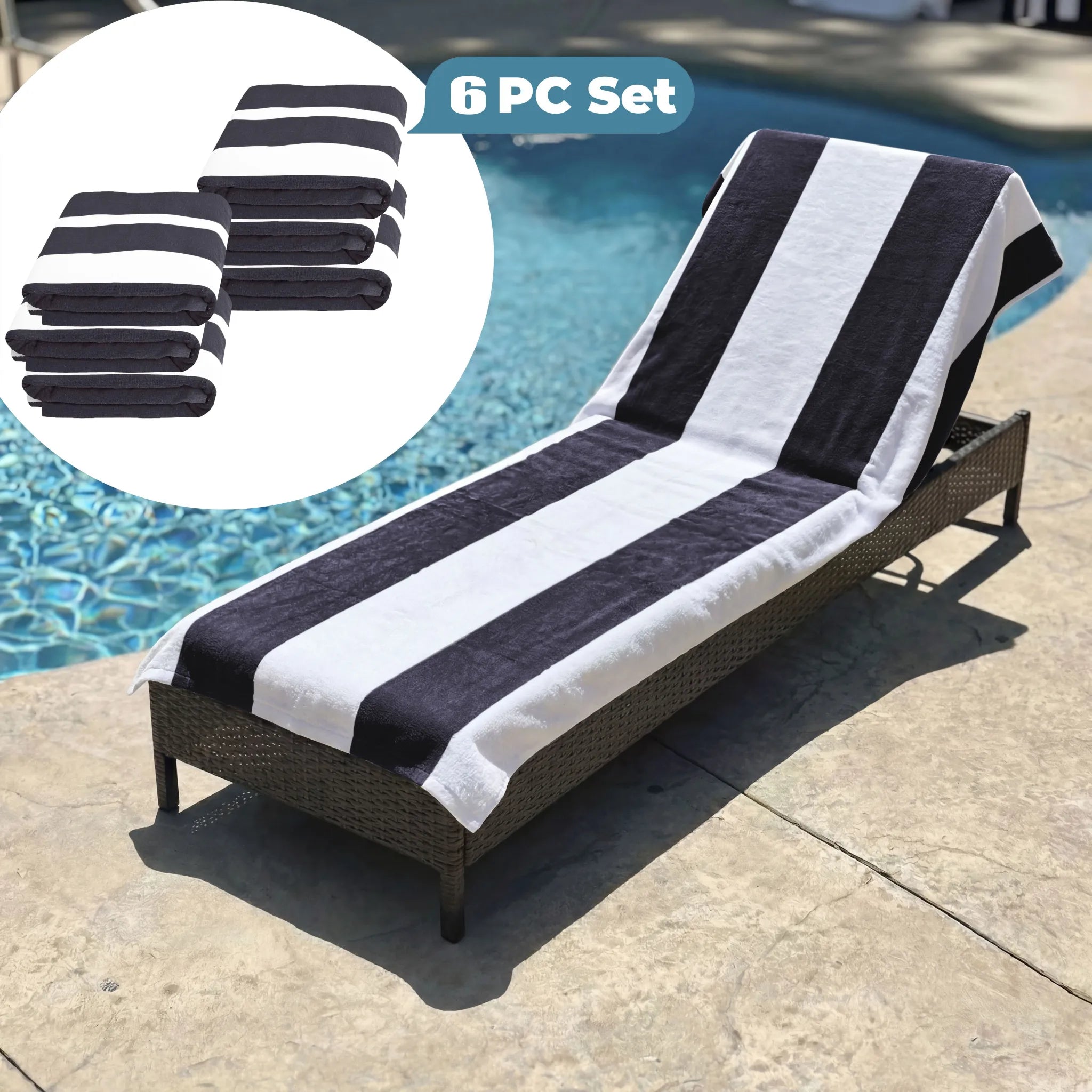 Superior Cabana Striped Cotton Chaise Lounge Chair Cover Set