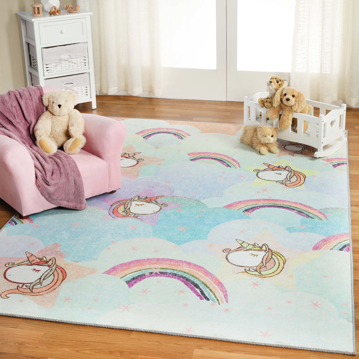 Superior Unicorn Rainbow Colorful Kids Playroom Nursery Washable Indoor Area Rug Or Door Mat