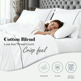 600 Thread Count Cotton Blend Bed Sheet Set - Imperia Embroidered Hem