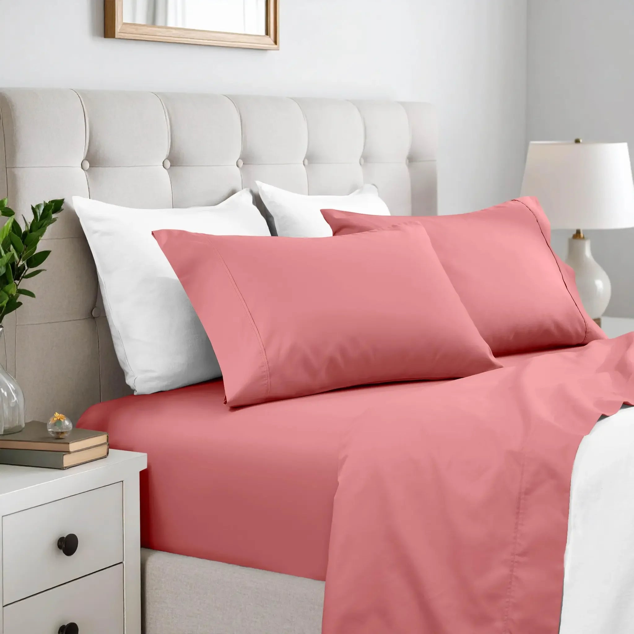 600 Thread Count Cotton Blend Bed Sheet Set Solid Deep Pocket