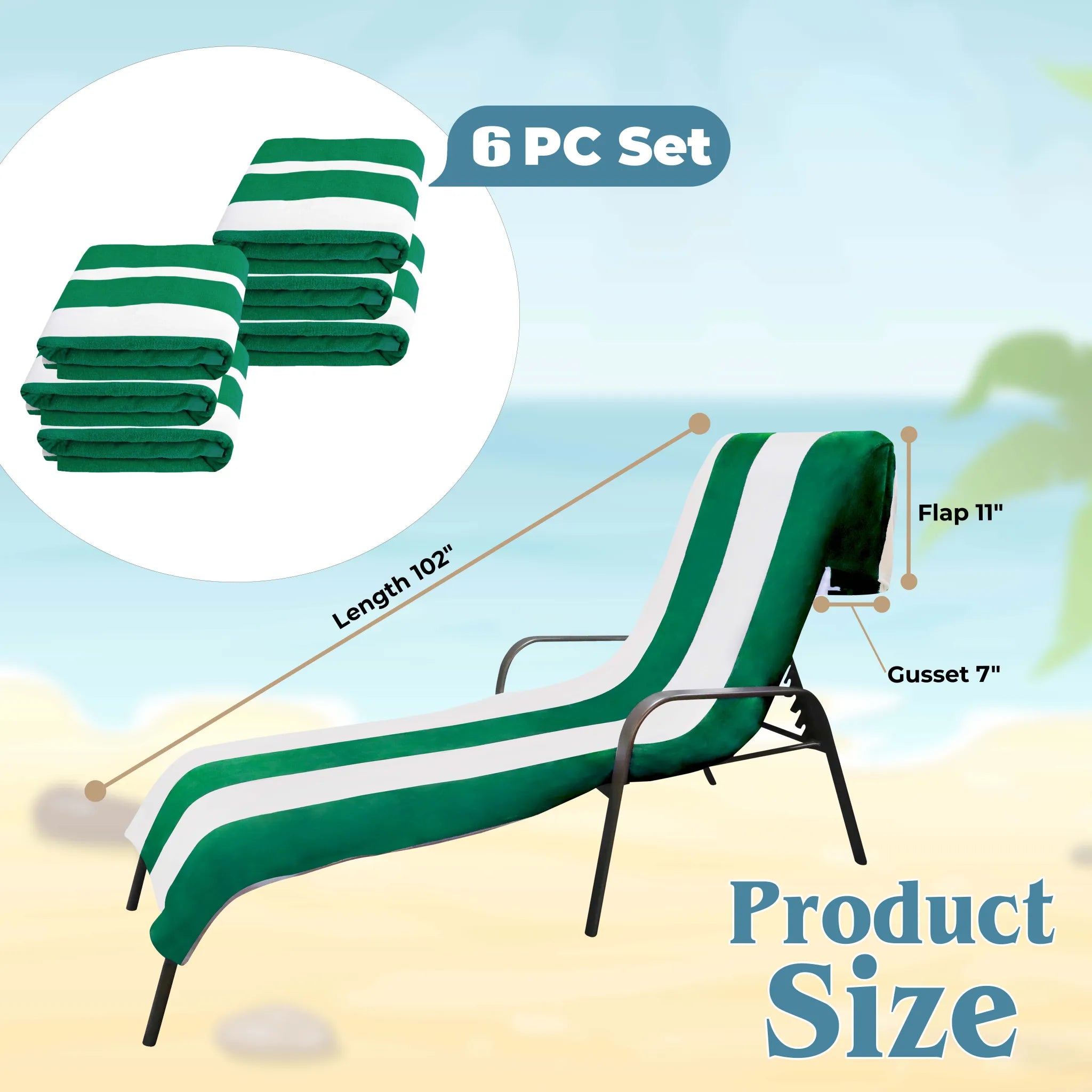 Superior Cabana Striped Cotton Chaise Lounge Chair Cover Set