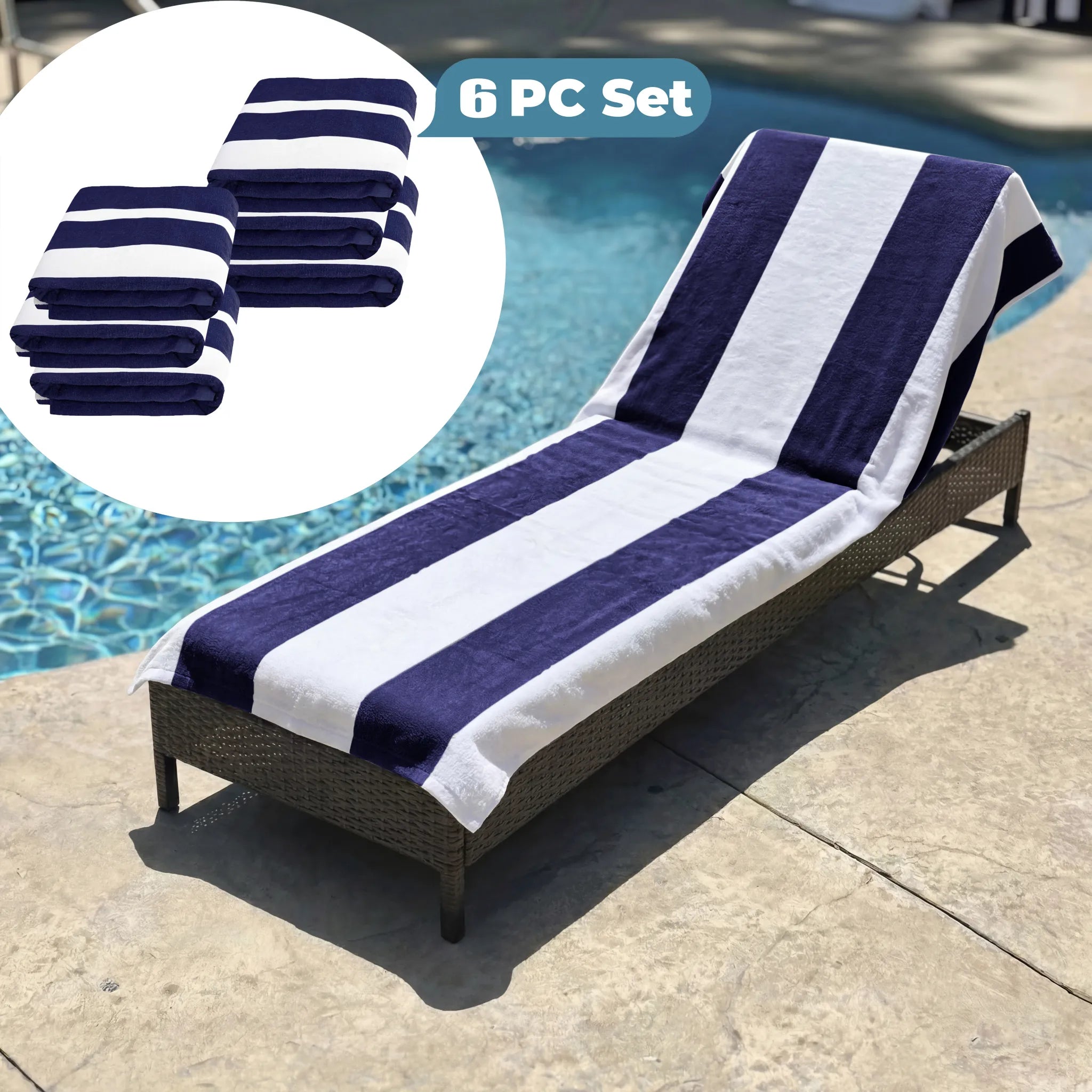 Superior Cabana Striped Cotton Chaise Lounge Chair Cover Set