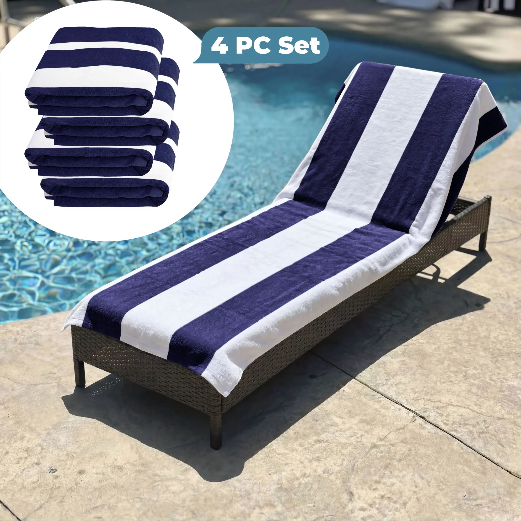 Superior Cabana Striped Cotton Chaise Lounge Chair Cover Set