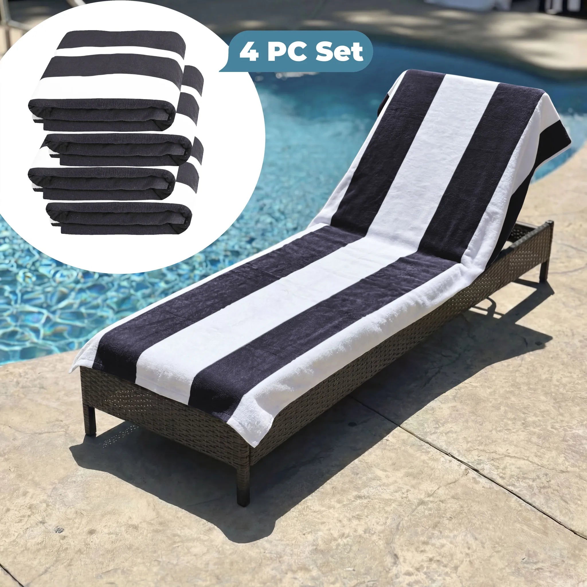 Superior Cabana Striped Cotton Chaise Lounge Chair Cover Set