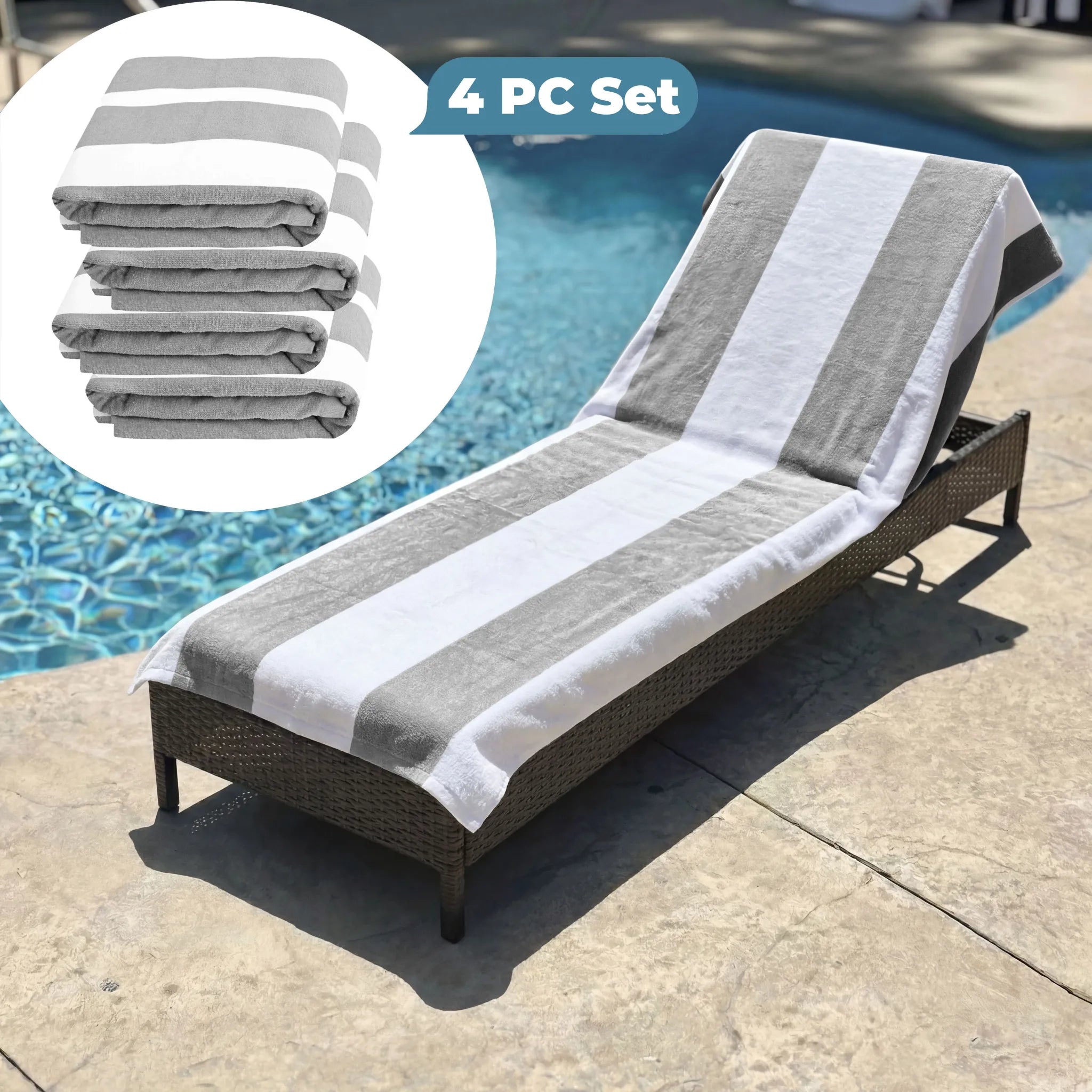 Superior Cabana Striped Cotton Chaise Lounge Chair Cover Set
