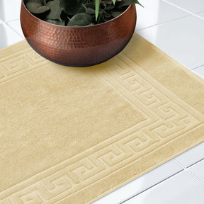 100% Cotton Highly-Absorbent Greek Key Border Solid 2-Piece Bath Mat Set - Canary
