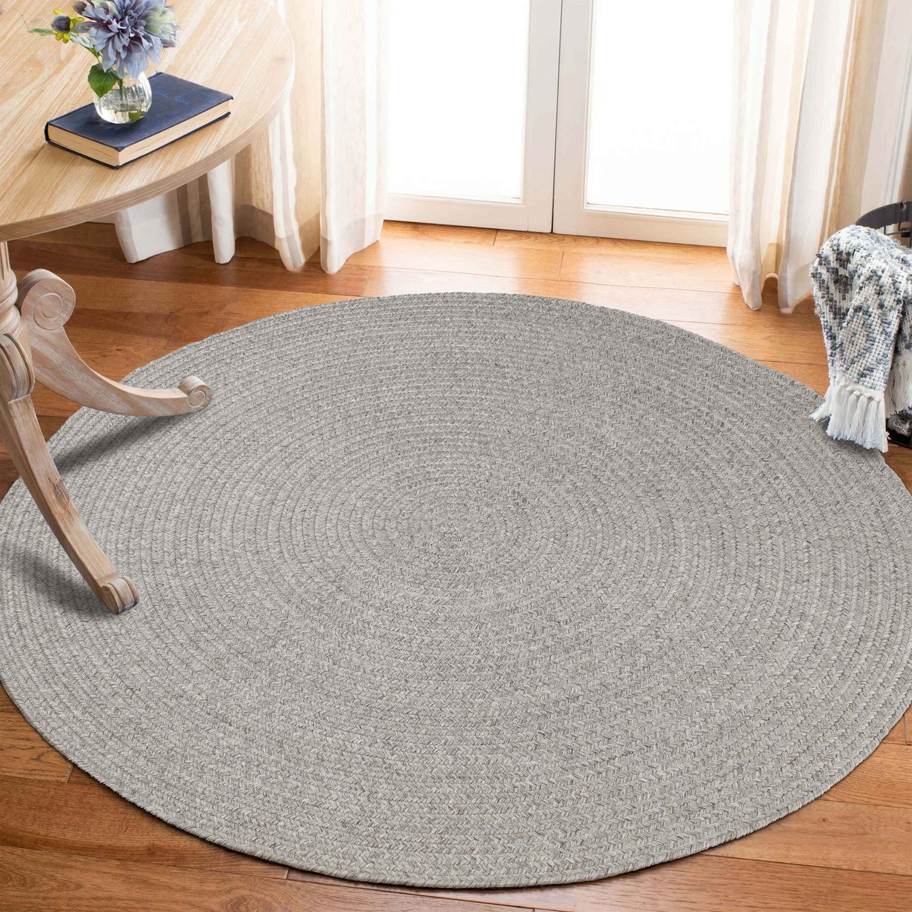 Bohemian Braided Indoor Outdoor Rugs Solid Round Area Rug - Canvas