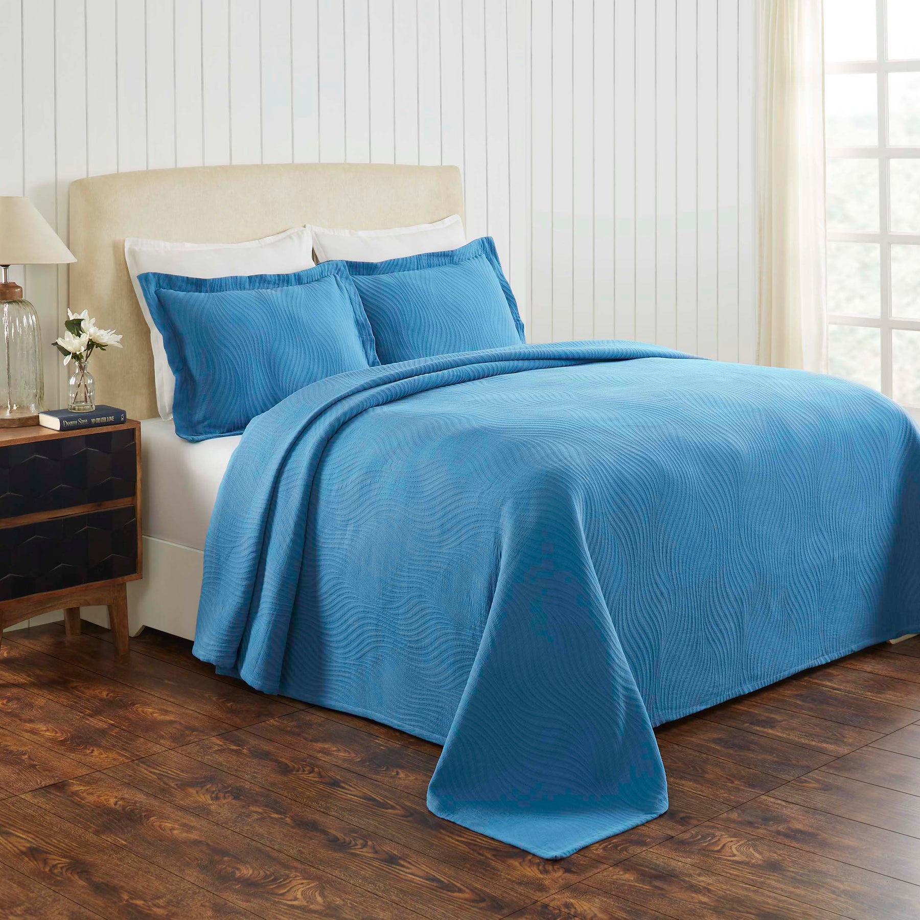 Cascade Cotton Jacquard Matelasse 3-Piece Bedspread Set - Denim Blue