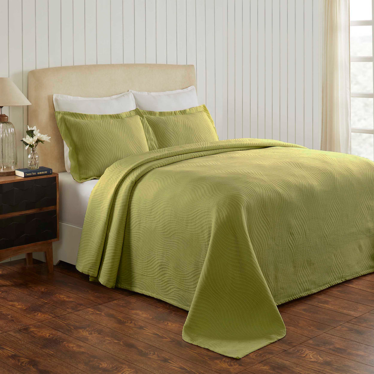Cascade Cotton Jacquard Matelasse 3-Piece Bedspread Set - Pear